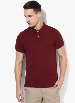 Tommy Hilfiger Maroon Solid Polo T-Shirt